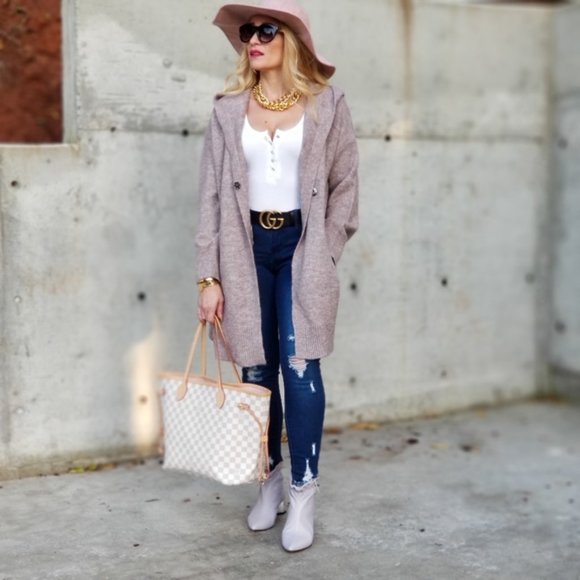 CHIC DOLLZ Hoodie Cardigan - Dusty Pink - Picture 3 of 6